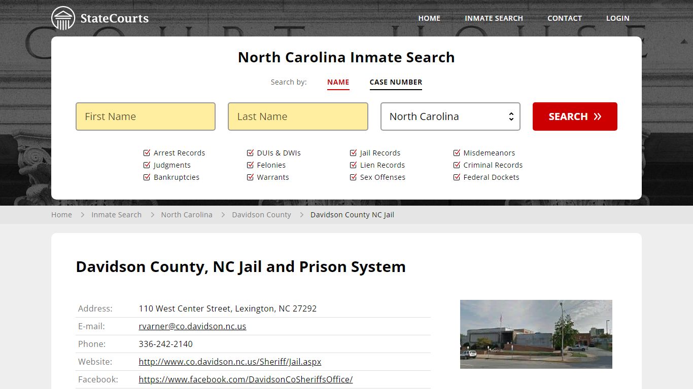 Davidson County NC Jail Inmate Records Search, North Carolina - StateCourts